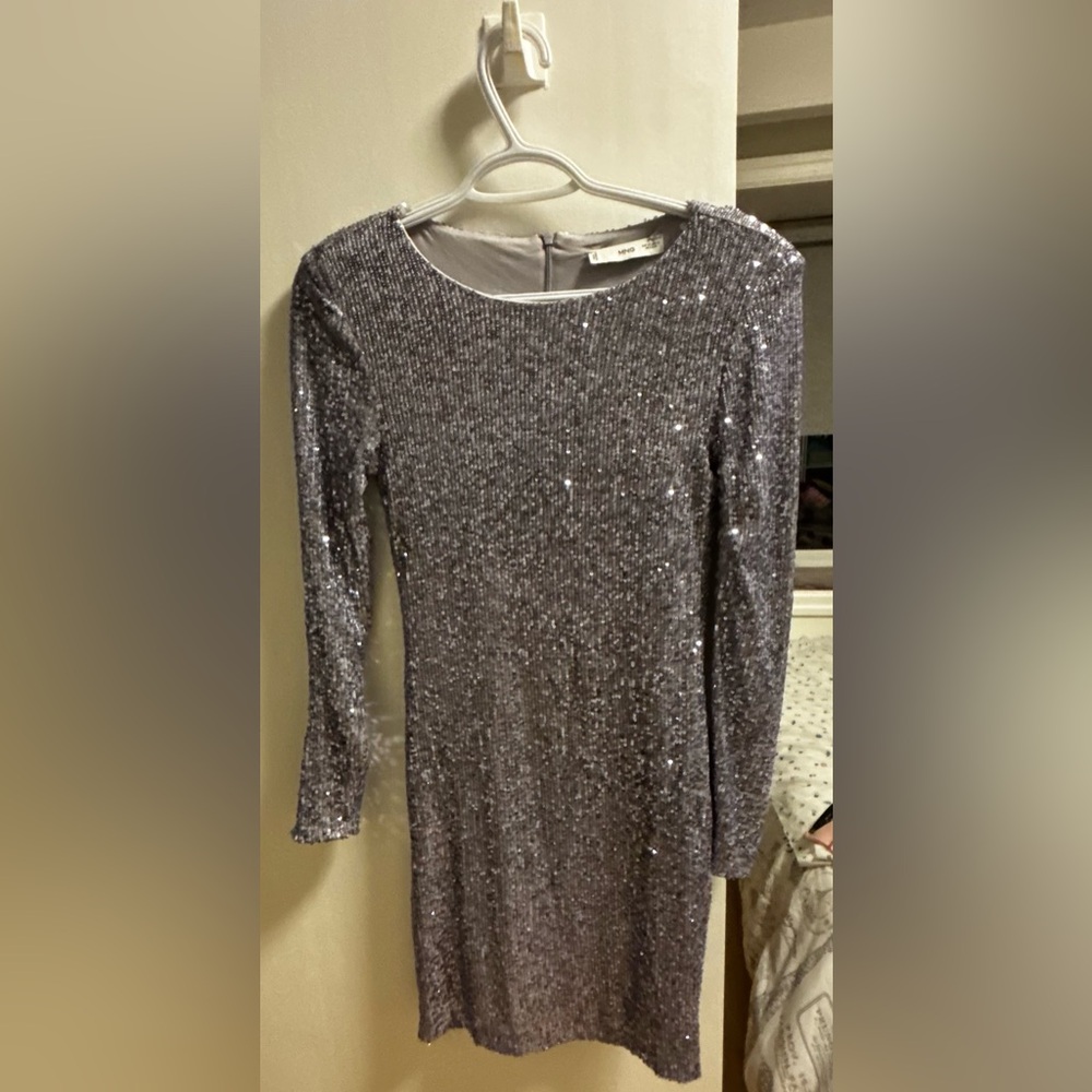 Mango Shimmering Silver Sequin Top